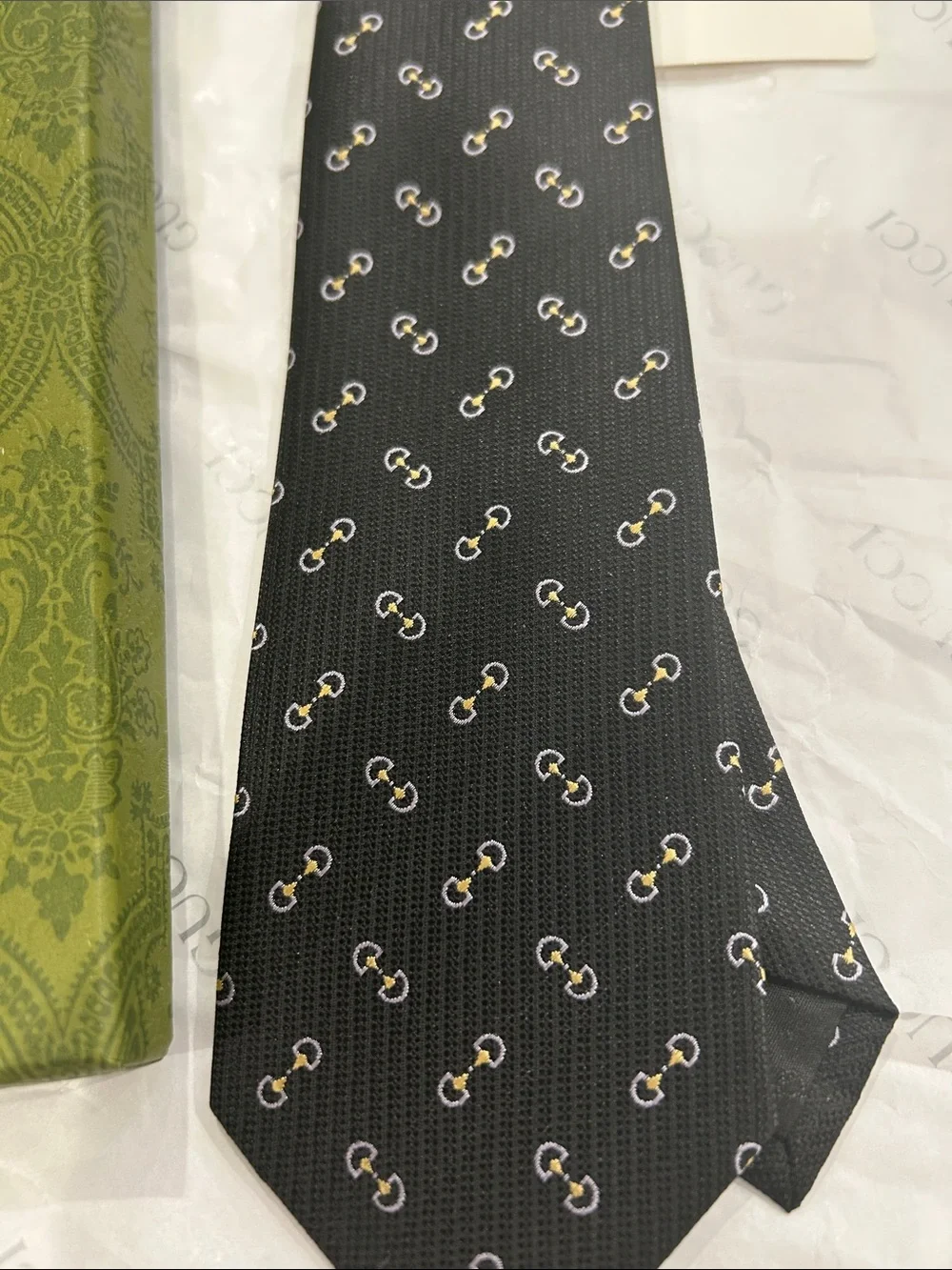 Gucci Black Silk Tie with Mini GG Chain Motif